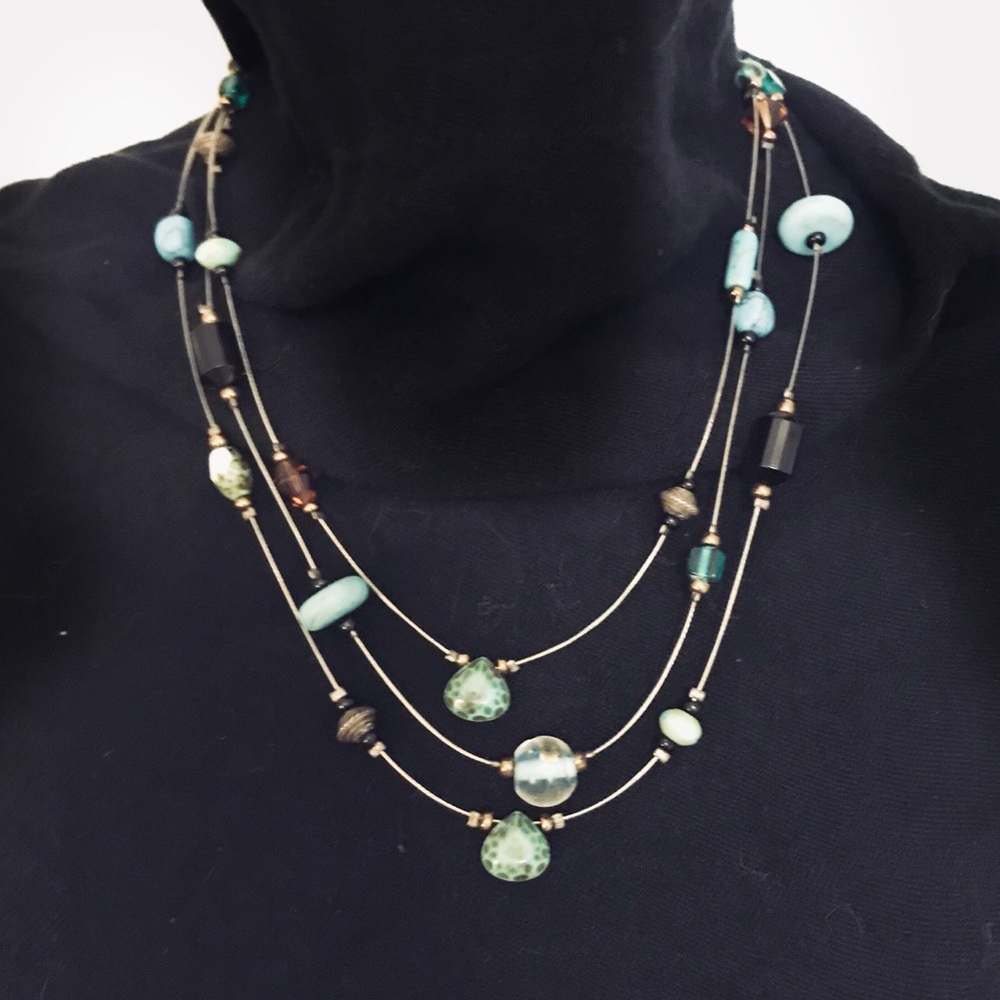 Chico’s Turquoise & Green Multi-Strand Necklace